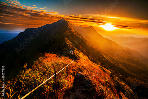 Thai National Park Sunset on the mountains Tat Mok National Park  travel, hiking, camping in Thailand. photo