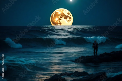 moon over sea generated by AI technology