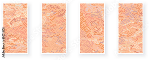 Set of natural coral pattern, peach fuzz abstract poster design with reaction diffusion ornament.