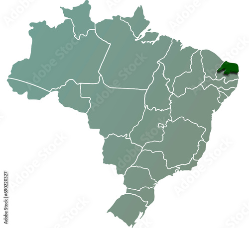 RIO GRANDE DO NORTE province of BRAZIL 3d isometric map photo