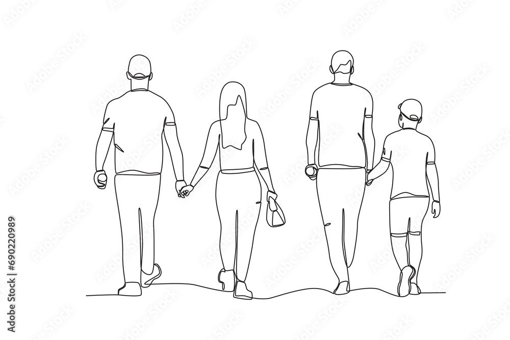 Single continuous line drawing of two running familis. outdoor crowd concept, vector illustration of male and female crowd
Single continuous line drawing of two running familis. outdoor crowd concept, vector illustration of male and female crowd