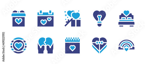 Valentine s Day icon set. Duotone color. Vector illustration. Containing valentines day  wedding day  puzzle  heart  gift  bed  chocolate box  rainbow.