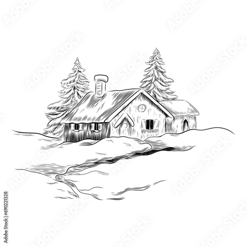 Winter Landscape With House And Trees