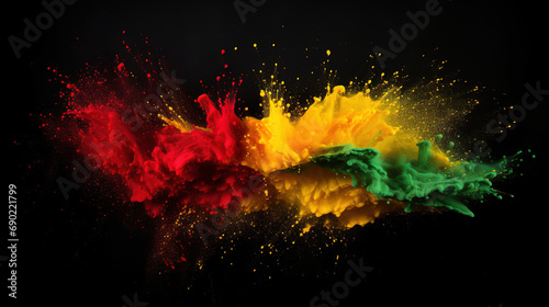 Abstract colored poweder exposure. Black History Month color background with copy space
