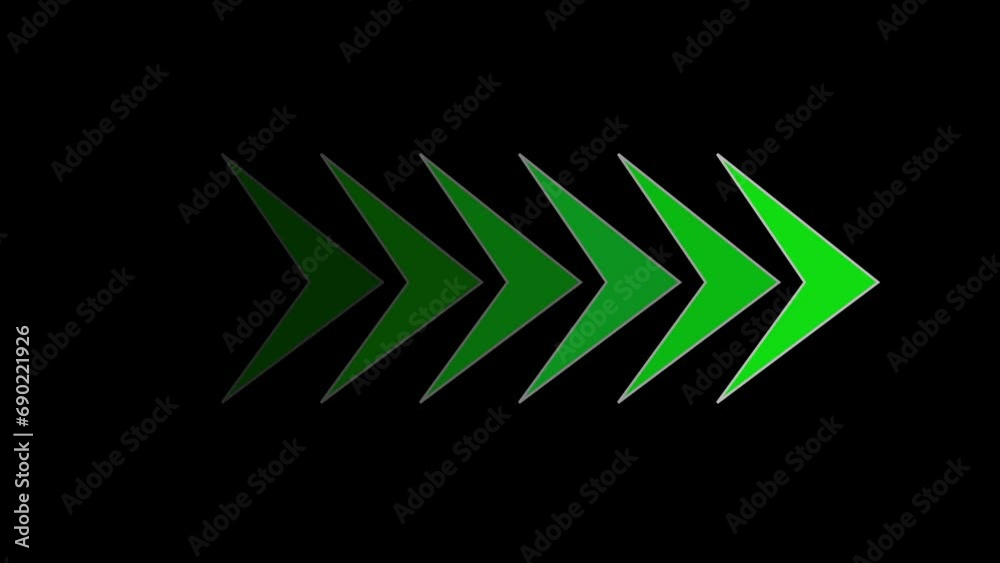 Green color right directional arrows. Arrow icon on black background. arrow sign. Green arrow symbol