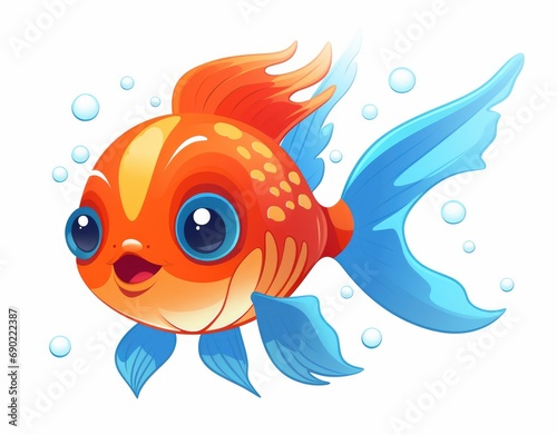 Cheerful Orange Fish with Blue Fins Illustration