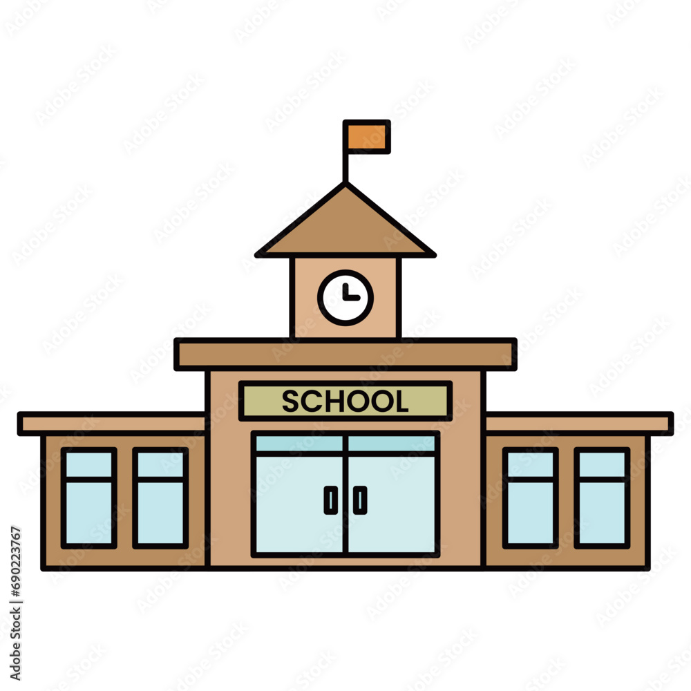 School vector illustration on white background. School building. Students go to school. Back to school. School vector illustration on white background. School building. Students go to school. Back to school.