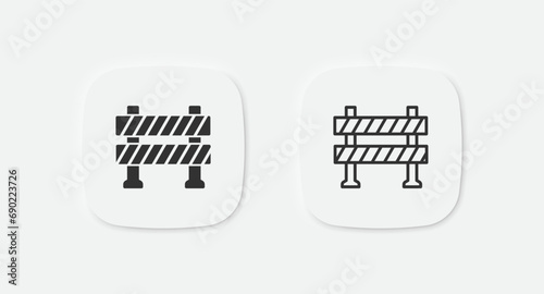 Roadblock icon. Road barrier symbol. Obstacle signs. Work border symbols. Barricade icons. Vector isolated sign.