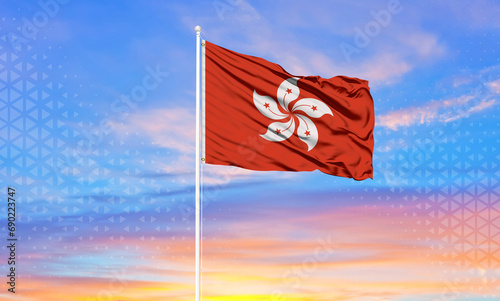 Canvas Print hongkong  flag waving in the wind against white cloudy blue sky   Diplomacy conc