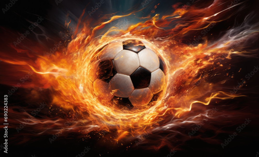 Naklejka premium soccer ball in fire