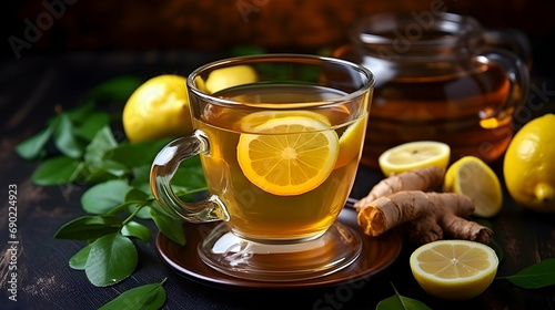 Cozy herbal tea with lemon and mint, perfect for relaxation and wellness themes.