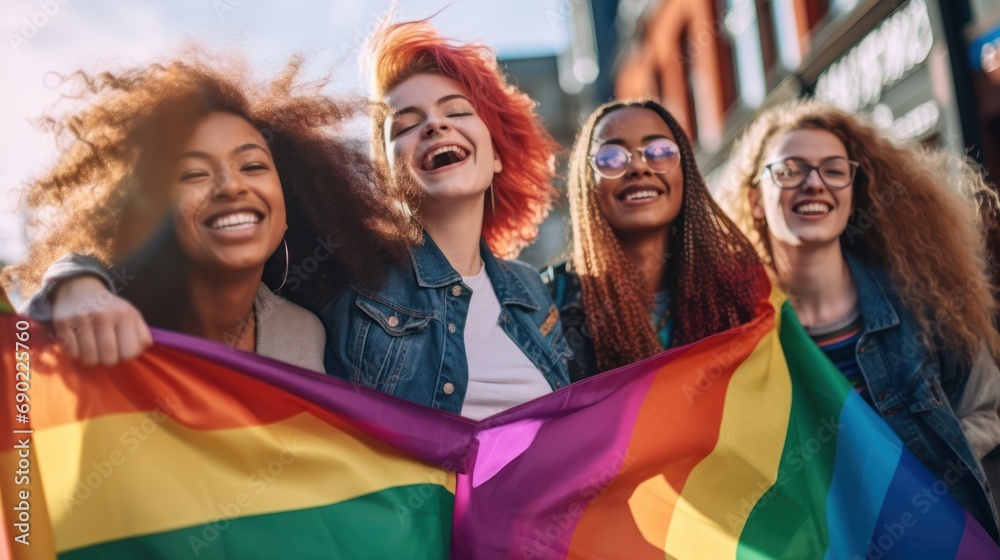 close up Group of young activist for lgbt rights with rainbow flag, lesbian, rainbow, freedom, diversity, bisexual, gay, celebration, community close up Group of young activist for lgbt rights with rainbow flag, lesbian, rainbow, freedom, diversity, bisexual, gay, celebration, community