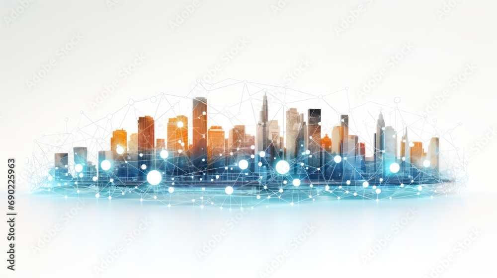 Smart city and communication network. Digital transformation, business, building, modern, urban, technology, connection, information, innovation, capita, future