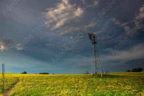 Windmill in countryside at sunset, Pampas, Patagonia,Argentina.