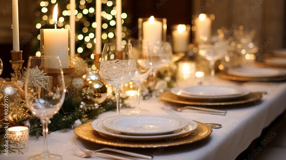 Table decor, holiday tablescape and formal dinner table setting for Christmas, holidays and event celebration, English country decoration and home styling