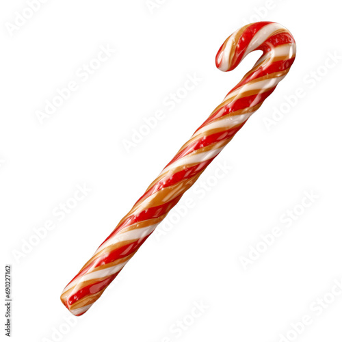 Sweet Christmas caramel cane isolated on white or transparent background - Generative AI photo
