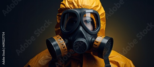 Hazmat Suit and Protective Mask With Double Air Filter. Website header. Creative Banner. Copyspace image photo