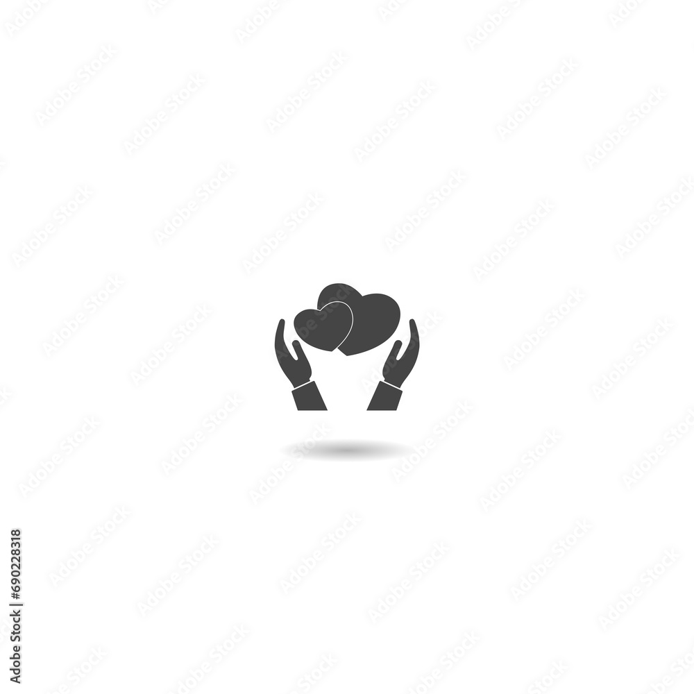Hands Holding Love Heart. Care, Save, Charity icon with shadow Hands Holding Love Heart. Care, Save, Charity icon with shadow