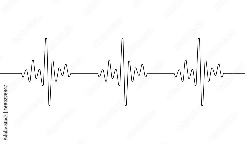Heart beat one line. Continuous lines heart beats drawing. Wave pulse. Art heartbeat waves. Hand draw cardiogram. Outline human. Editable black stroke isolated on white background. Vector illustration