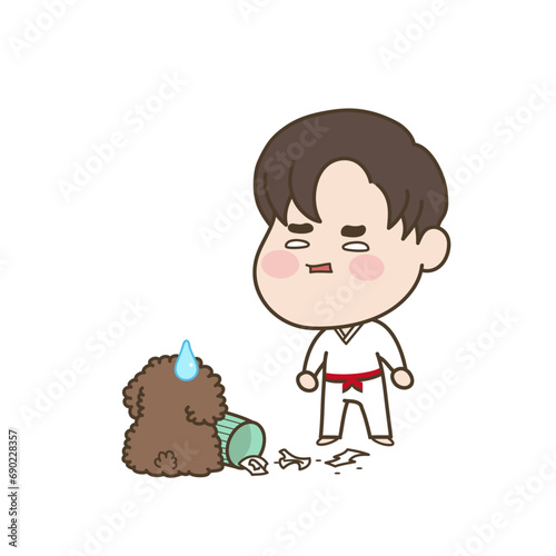 집안을 엉망으로 만든 강아지와 태권도 소년 캐릭터