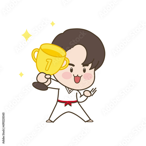 트로피를 들고있는 태권도 소년 캐릭터