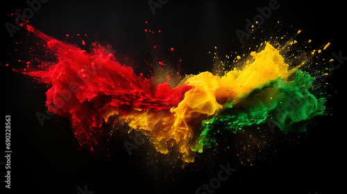 Abstract colored poweder exposure. Black History Month color background with copy space