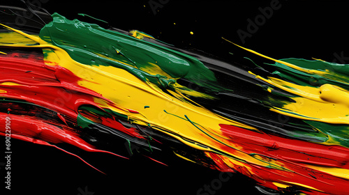 Abstract brush strokes black, red, yellow, green colored stripes. Black History Month color background with copy space
