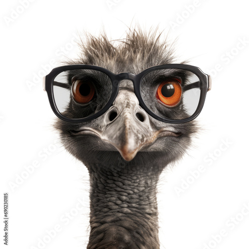 Ostrich with glasses - Isolated, no background