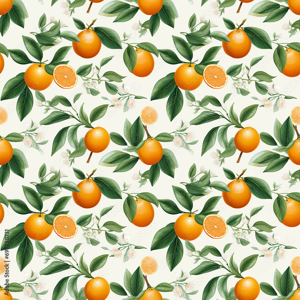orange pattern and leaf seamless pattern background