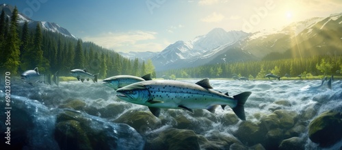 Farm salmon fishing in Norway Norway is the biggest producer of farmed salmon in the world with more than one million tonnes produced each year. Website header. Creative Banner. Copyspace image photo