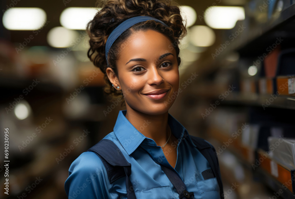 Latino woman, entrepreneur and portrait with cash register for management, small business or leadership. Positive, confident and proud for retail, shop and service industry with grocery store backgro - obrazy, fototapety, plakaty 