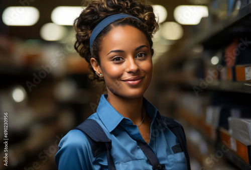 Latino woman, entrepreneur and portrait with cash register for management, small business or leadership. Positive, confident and proud for retail, shop and service industry with grocery store backgro © Allistair/Peopleimages - AI