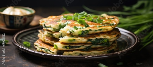 Homemade Chinese green onion pancakes The inside is layered. Website header. Creative Banner. Copyspace image