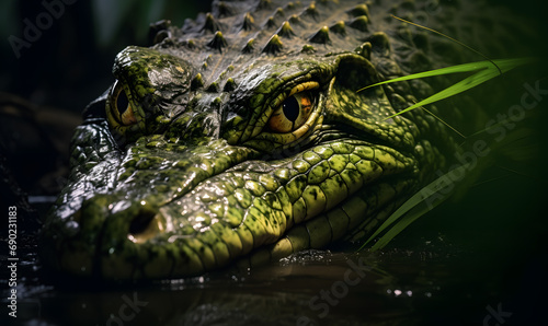 Crocodile in the water. Close-up of a crocodile.