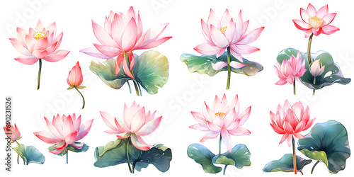 Lotus watercolor illustration clipart. Generative AI