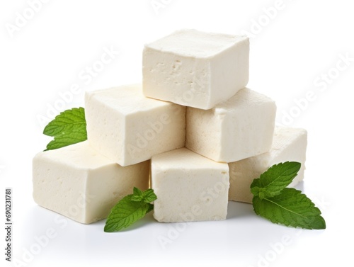 Block of firm tofu isolated on white background