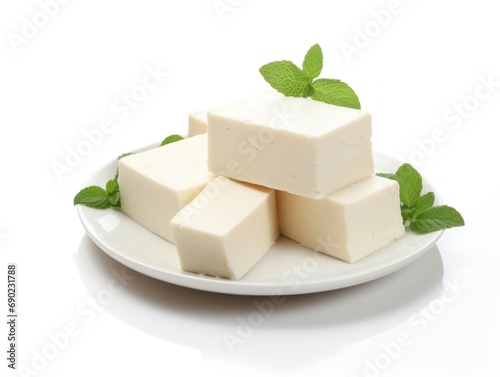 Block of firm tofu isolated on white background