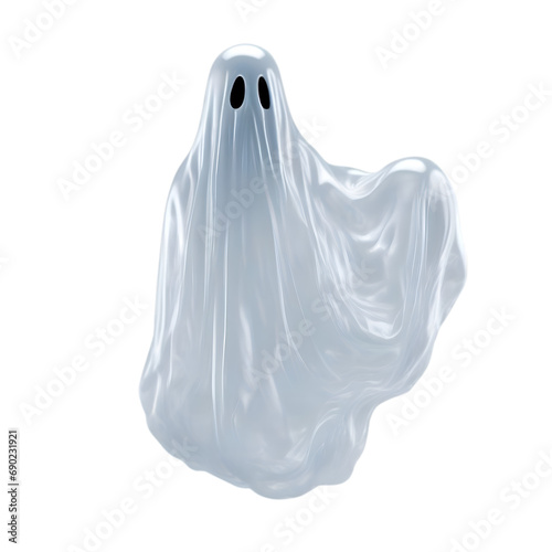 A close-up image of a ghost. A translucent scary ghost floats in the air.  photo