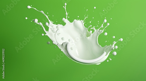 White milk splash isolated on green background. White liquid splash 