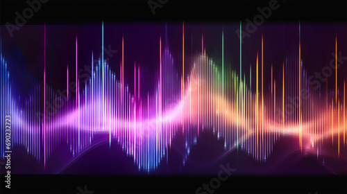 abstract technology background with neon waveform of audio signal, speech and sound concept