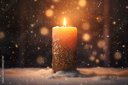 Advent candle on Christmas with snow. create using a generative AI tool 