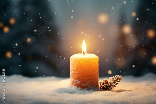 Advent candle on Christmas with snow. create using a generative AI tool 