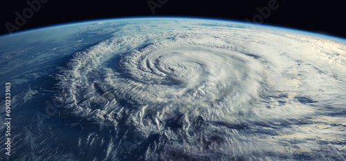 Fototapeta Naklejka Na Ścianę i Meble -  Super Typhoon, tropical storm, cyclone, hurricane, tornado, over ocean. Weather background. Typhoon,  storm, windstorm, superstorm, gale moves to the ground.  Elements of this image furnished by NASA.