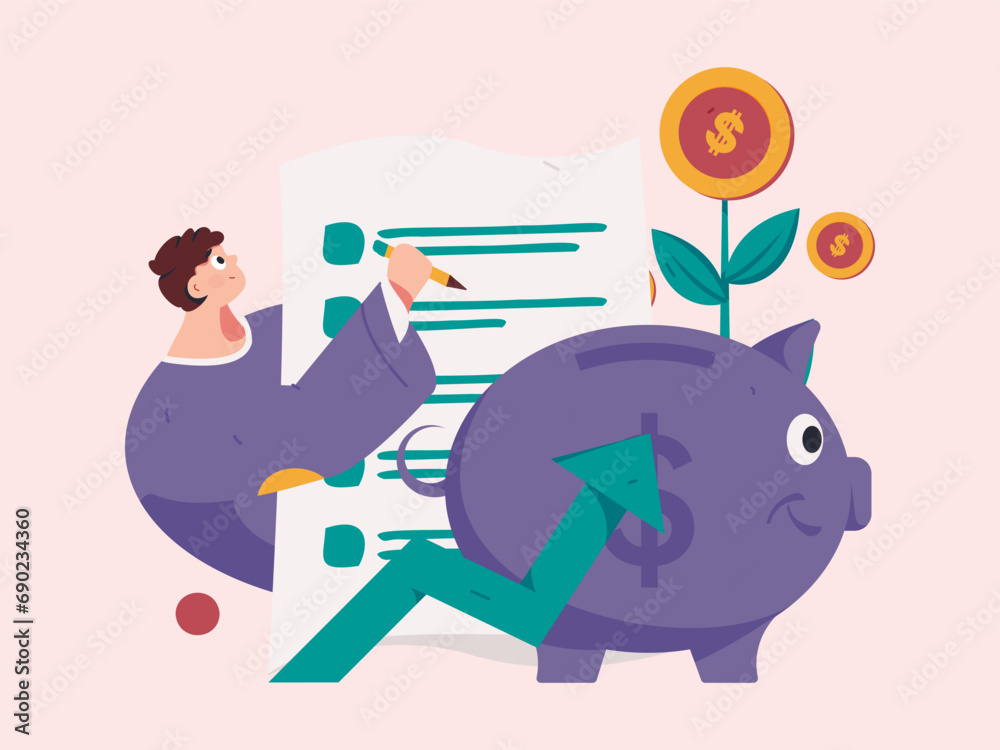 Fototapeta premium Internet financial management investment flat vector concept operation hand drawn illustration