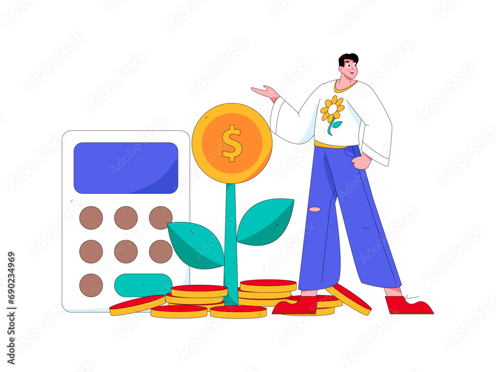 Fototapeta premium Internet financial management investment flat vector concept operation hand drawn illustration 