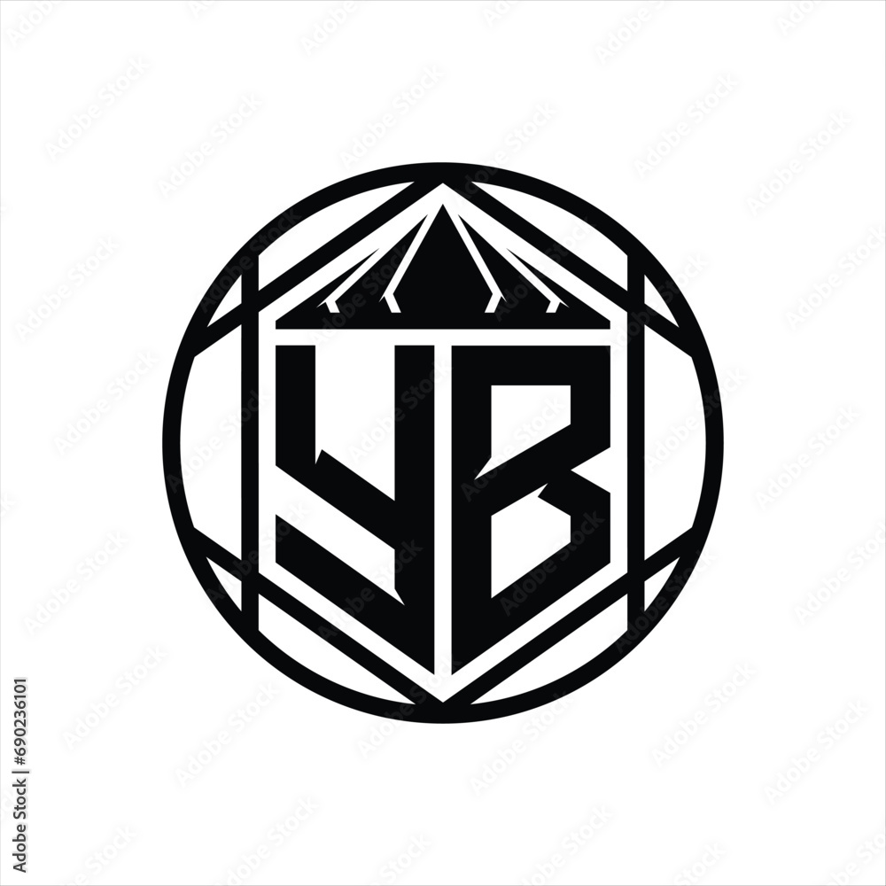 YB Letter Logo monogram hexagon slice crown sharp shield shape isolated circle abstract style design YB Letter Logo monogram hexagon slice crown sharp shield shape isolated circle abstract style design