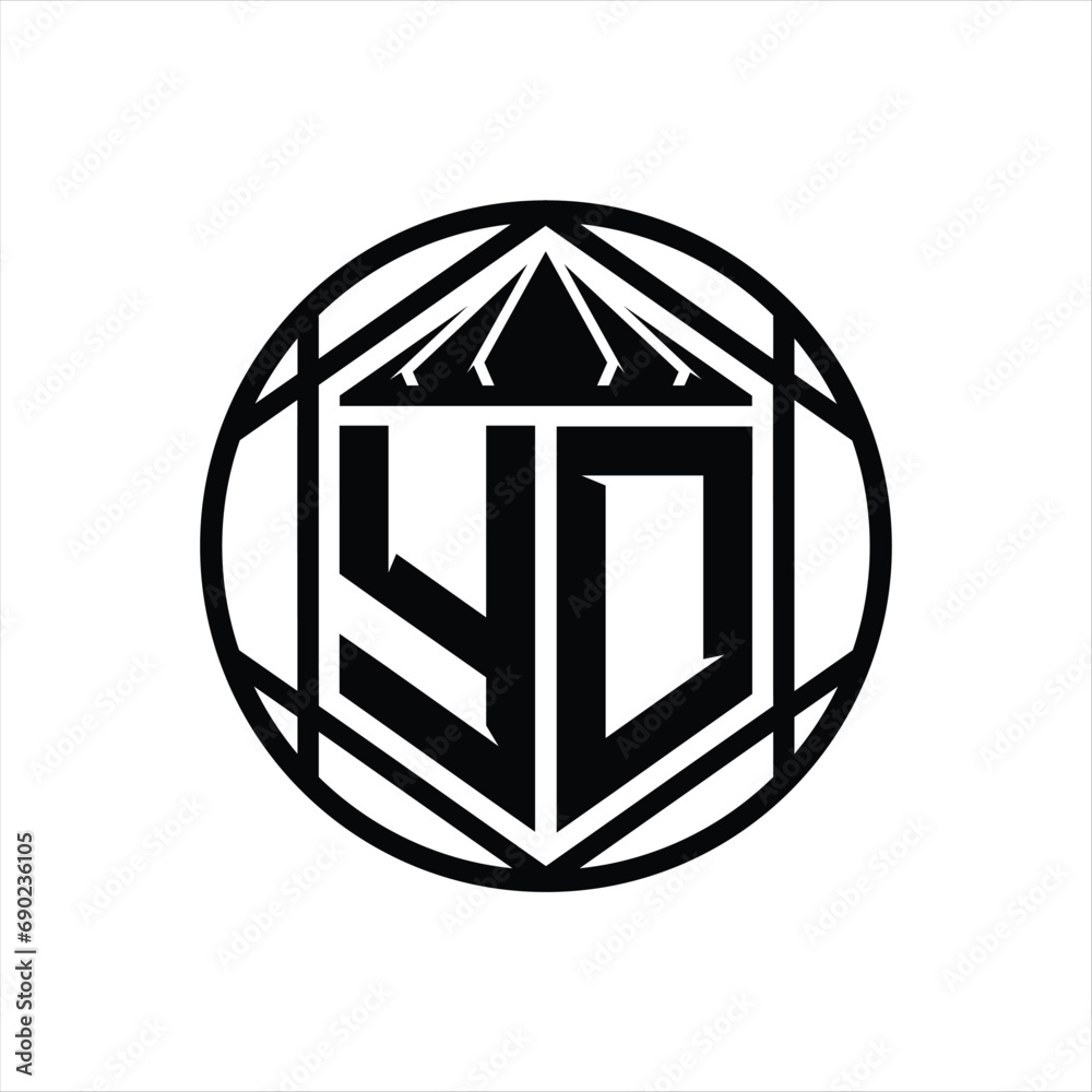 YD Letter Logo monogram hexagon slice crown sharp shield shape isolated circle abstract style design YD Letter Logo monogram hexagon slice crown sharp shield shape isolated circle abstract style design