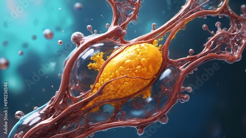 observation microscopique d'une molécule gazeuse dans le sang - une immersion visuelle dans le ballet moléculaire qui régule l'équilibre gazeux dans le corps humain.