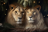 Charming couple of wild cats lion lioness together festive atmosphere Generative AI picture