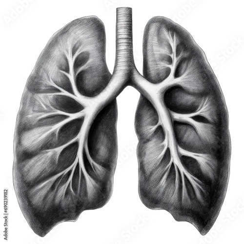 Pencil drawings reveal the complex structure of the Human Lung or Respirator System. Generative AI